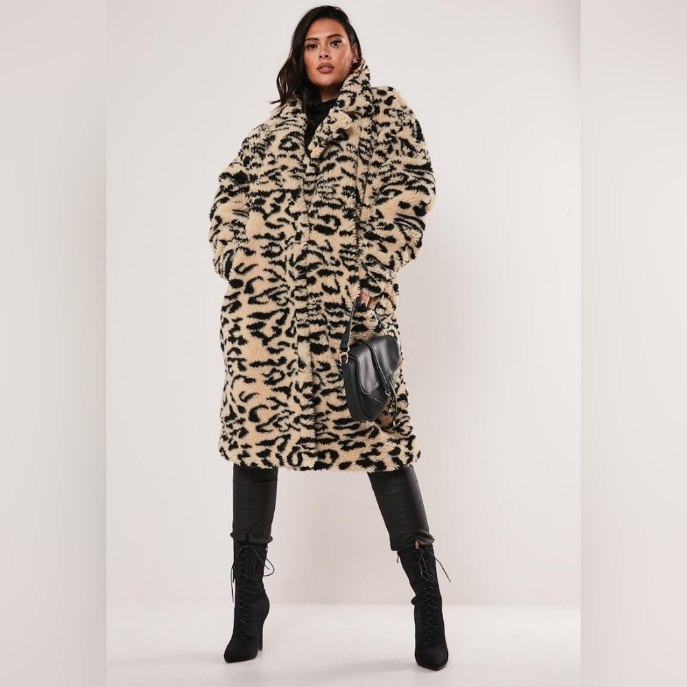 Missguided Oversized Teddy‎ Coat Leopard Print